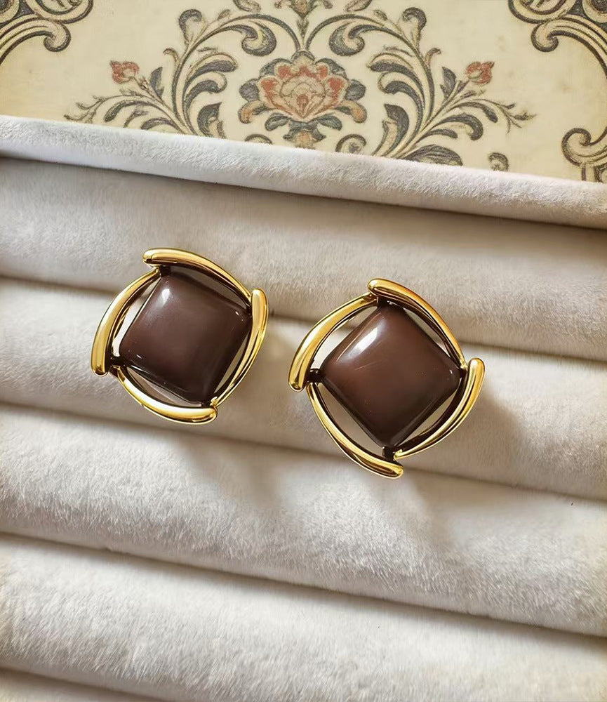 Women's Rotating Line Square Geometric Ear Light Luxury Stud Earrings