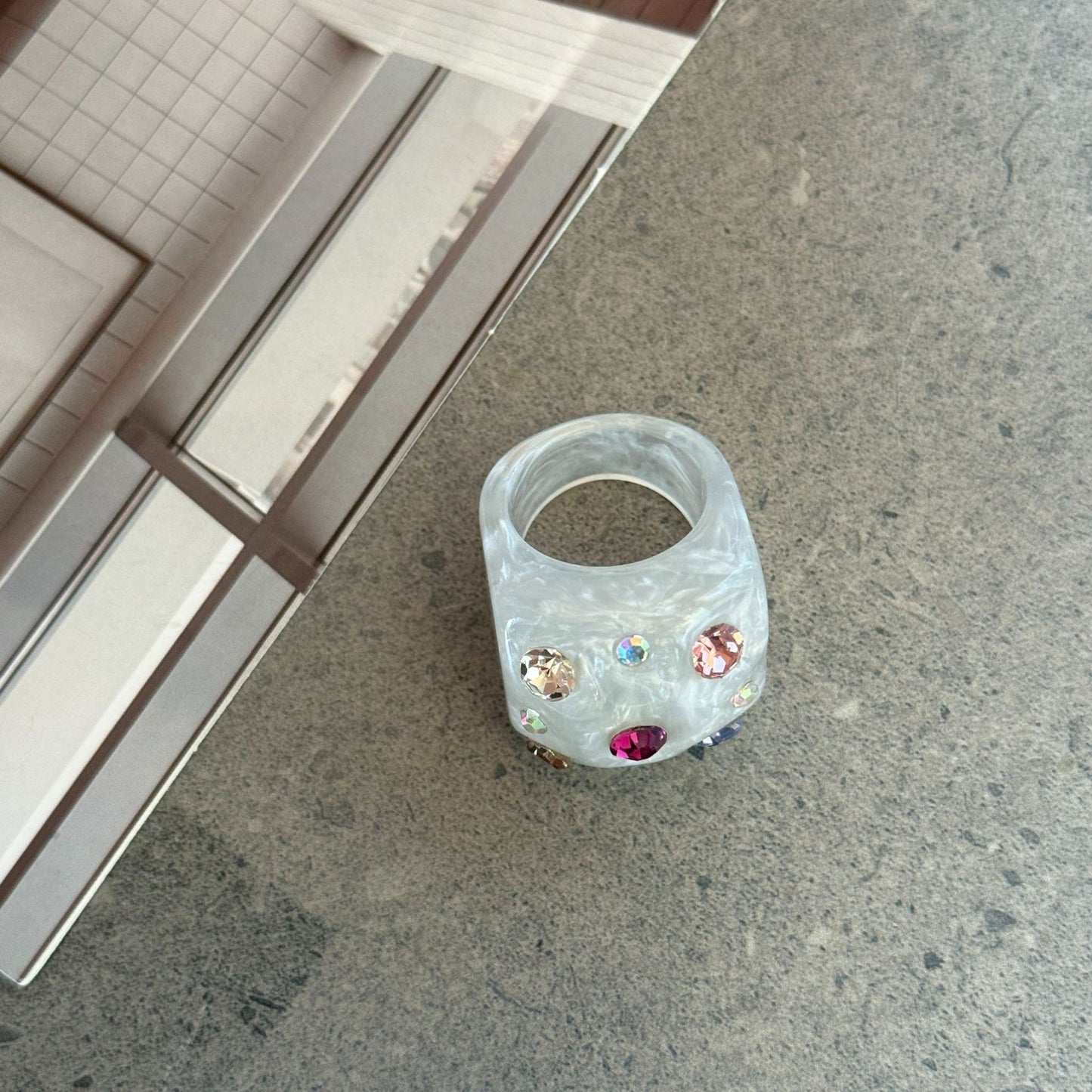 Color Diamond Square Geometric Resin Personality Rings