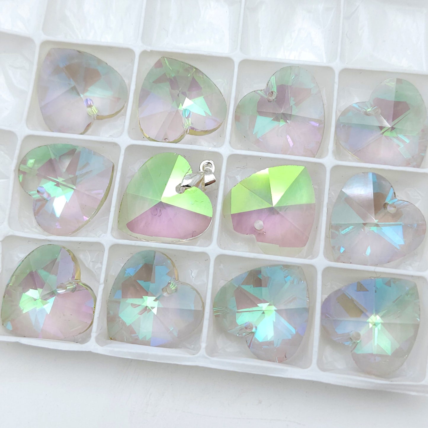 Peach Heart Crystal Heart-shaped Electroplated Aurora Pendant