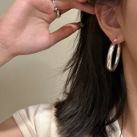 Sterling Sier Korean Niche Design Big Ear Glossy Earrings