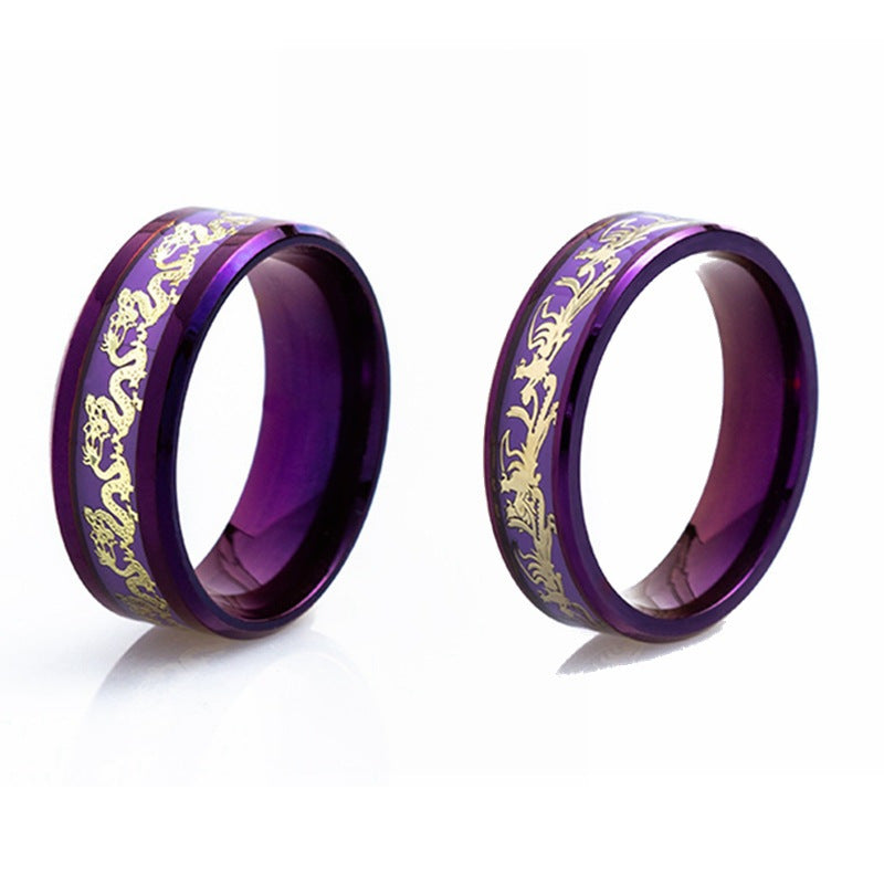 Pattern Ornament Phoenix Purple Titanium Steel Rings