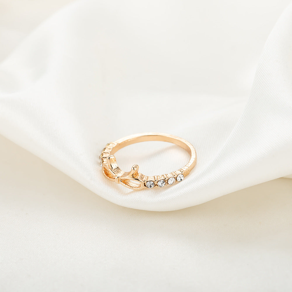 Graceful Ornament Simple Rhinestone Bow Female Rings