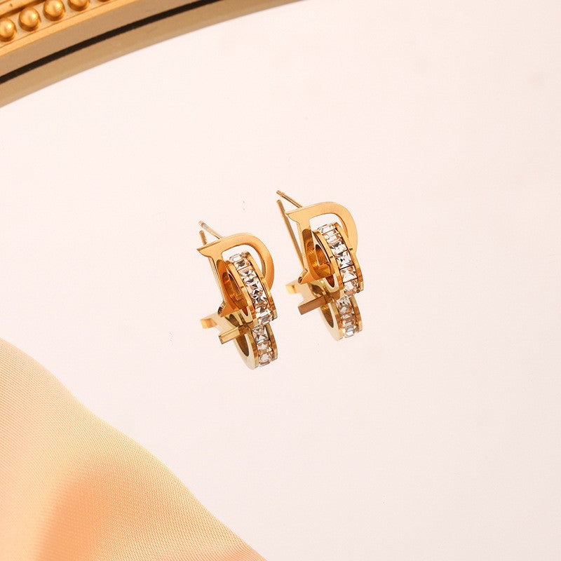 Simple Letter Diamond Female Clavicle Chain Earrings