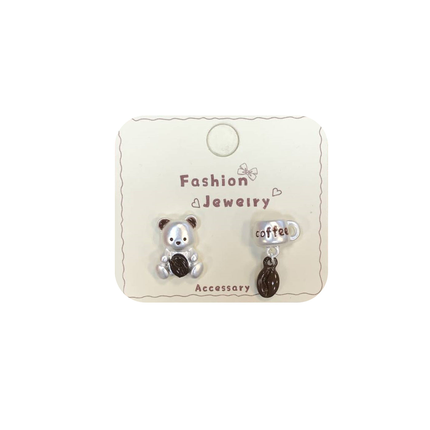 Sier Coffee Bear Ear Female Needle Fun Stud Earrings