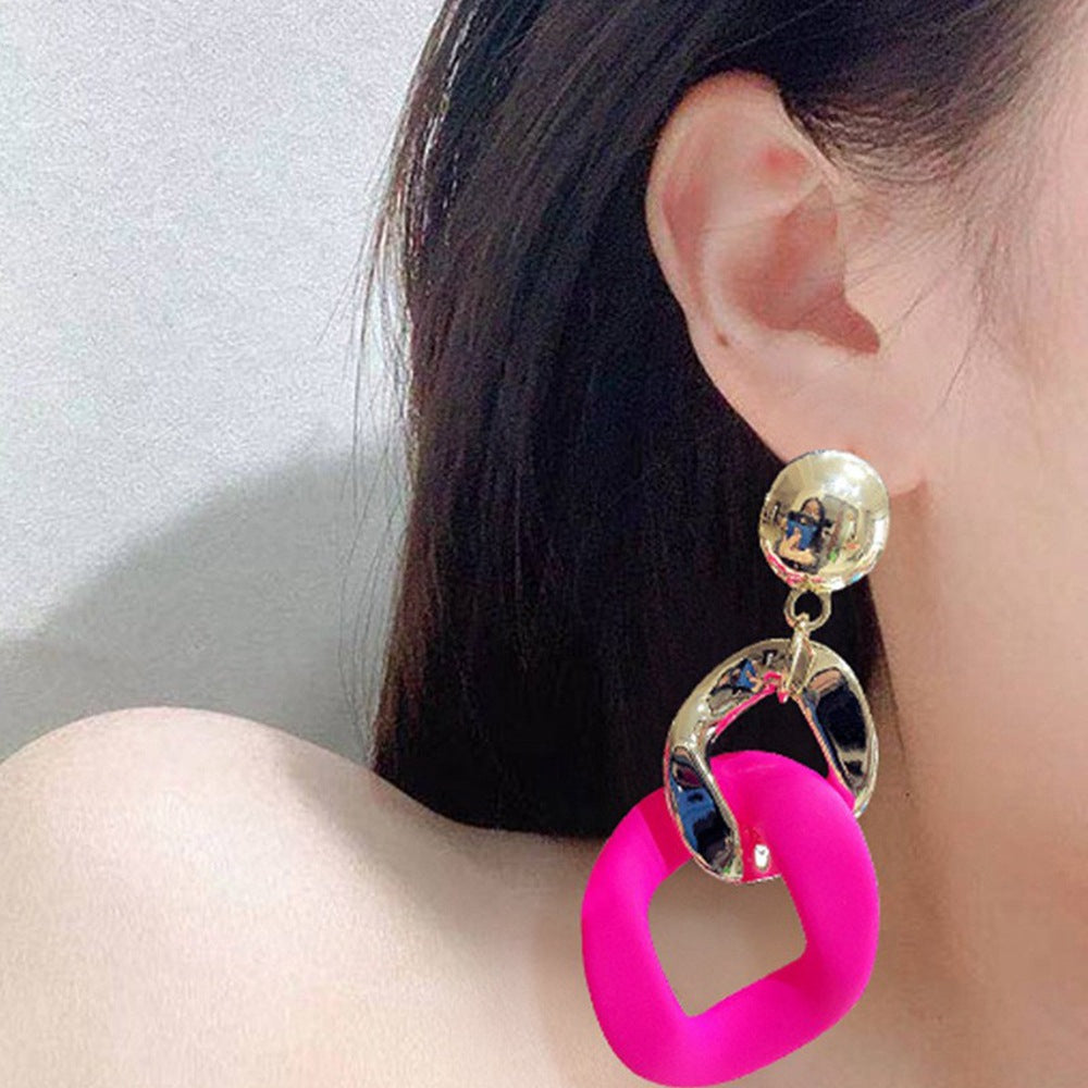 Women's Trendy Sier Pin Temperament Candy Contrast Color Exaggerated Long Earrings