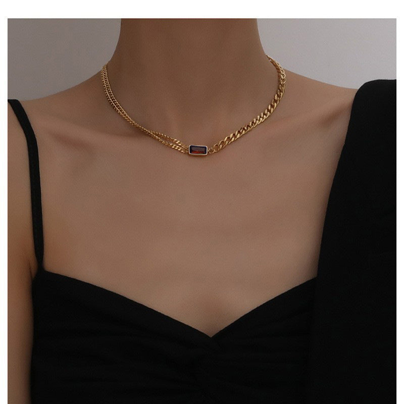 Women's Chain Zircon Double Twin Simple Green Necklaces
