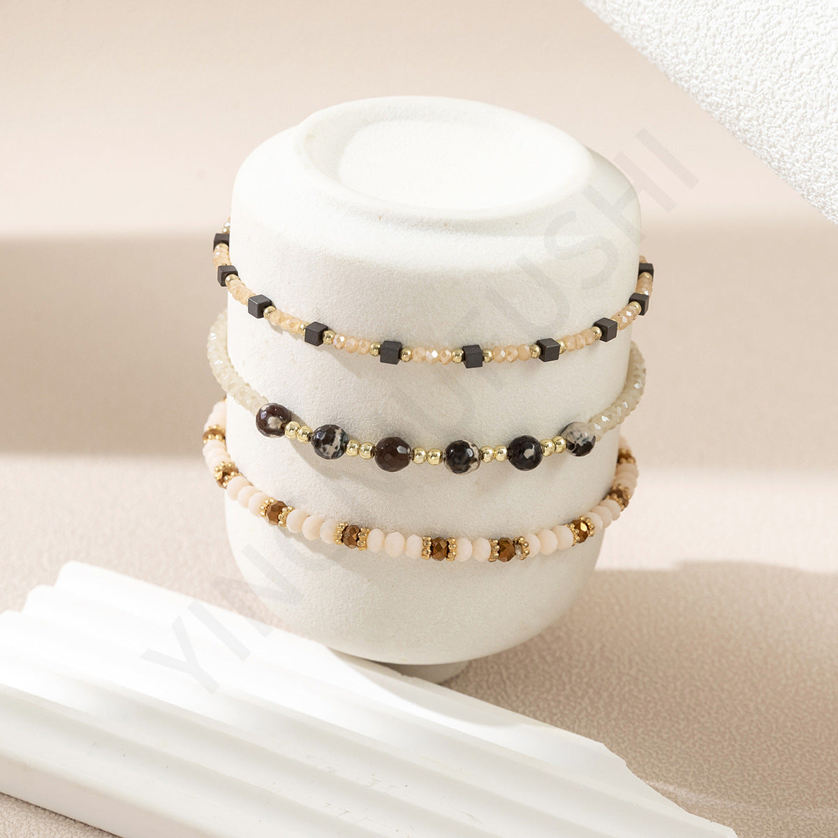 Women's Ethnic Style Retro Beaded Elastic Three-piece Set Bracelets