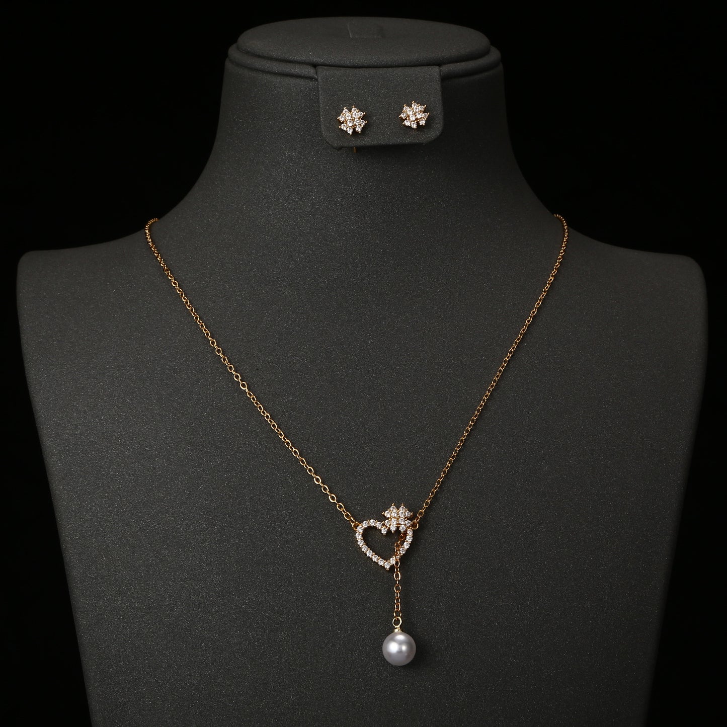 Gold Love Pearl Clover Ear Temperament Affordable Luxury Jewelry Set
