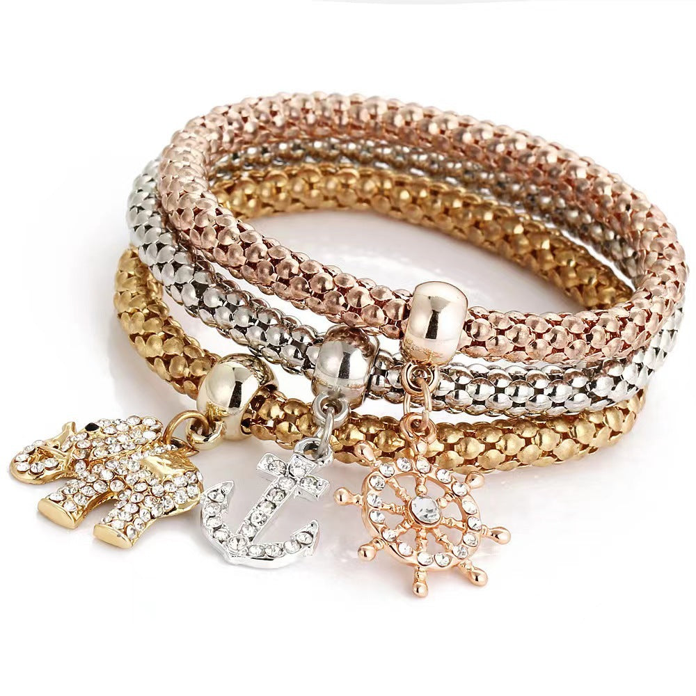 Women's Fashion Three Suit Stretch Corn Chain Twin Bracelets