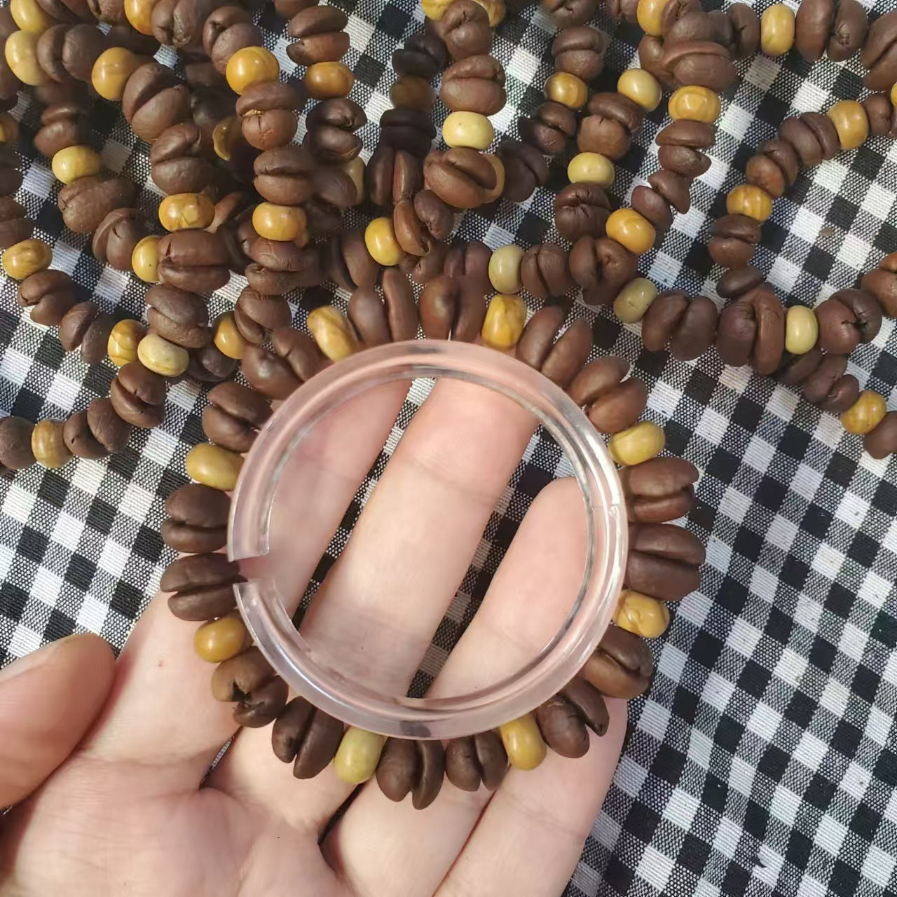 Coffee Bean Ebony Kitten Head Passion Fruit Seed Bracelets