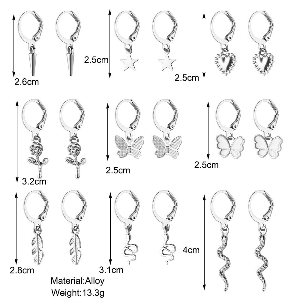 Five-pointed Star Love Snake Butterfly Rose Ear Earrings