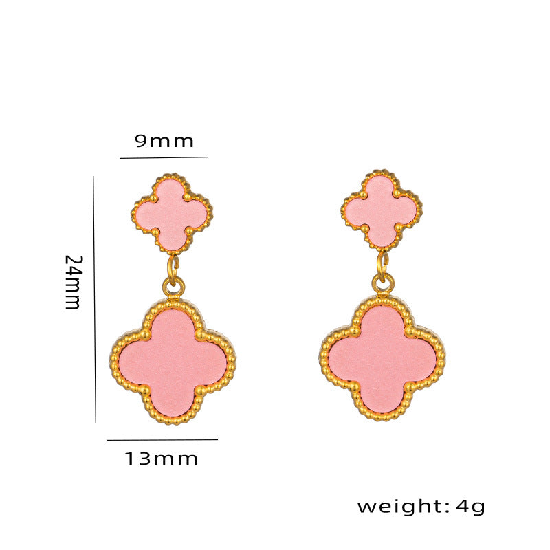 Lucky Four-leaf Clover Tassel Niche Design Earrings