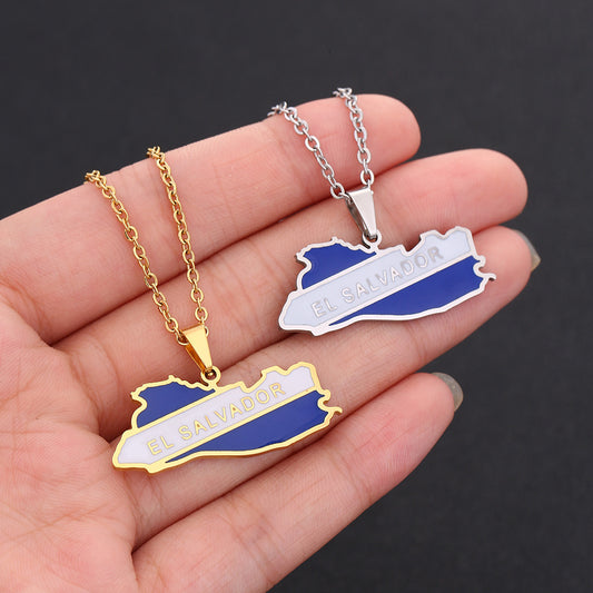 Women's & Men's Saador Map Couple Geometric Titanium Steel Necklaces