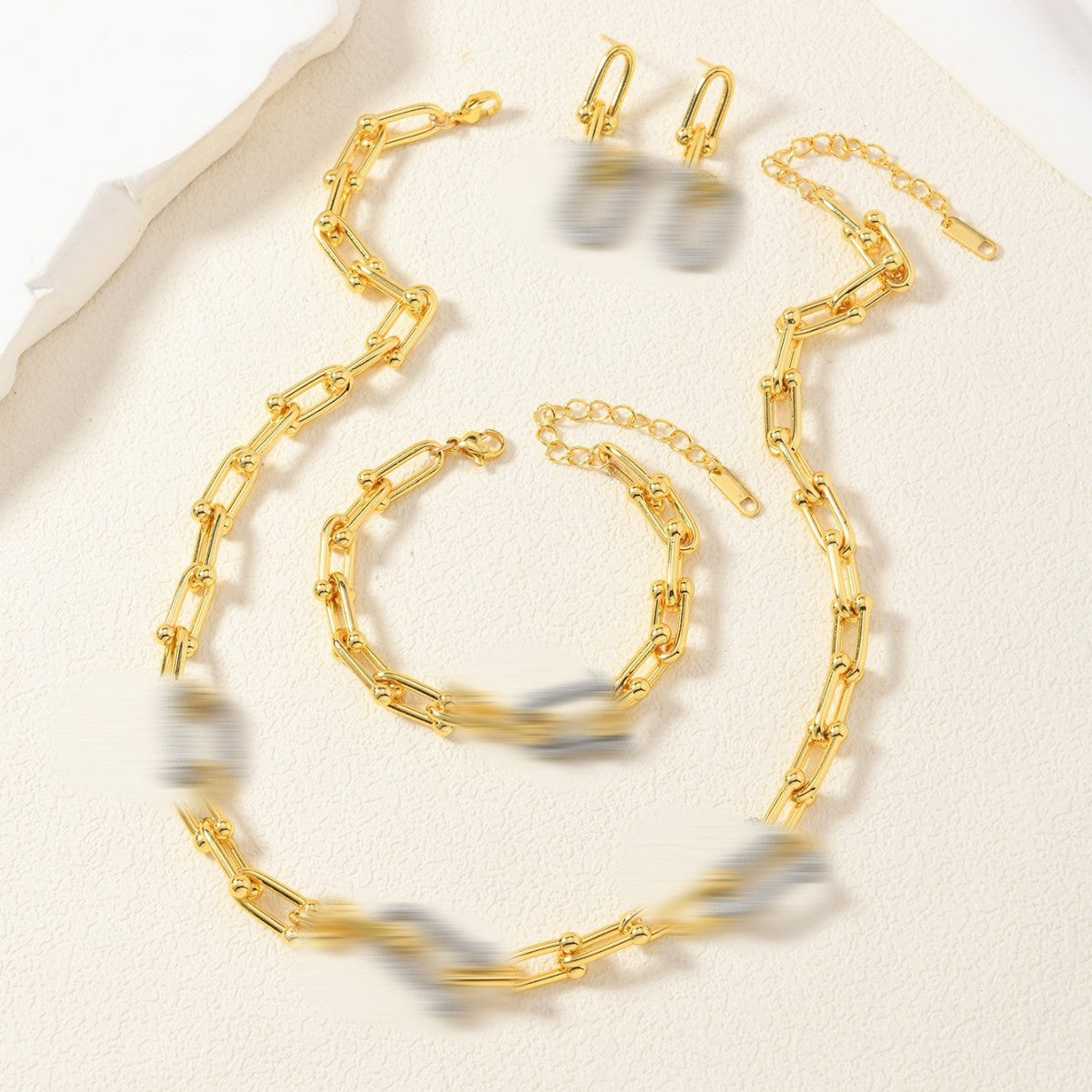 Women's Gold Inlaid Zircon U-shaped Stainless Steel Bamboo Buckle Necklaces