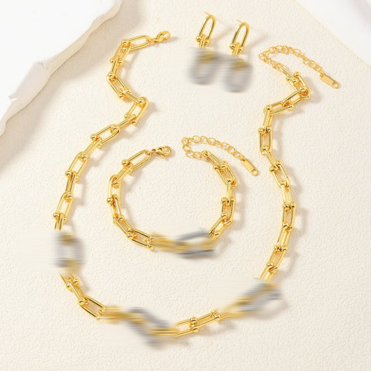 Women's Gold Inlaid Zircon U-shaped Stainless Steel Bamboo Buckle Necklaces