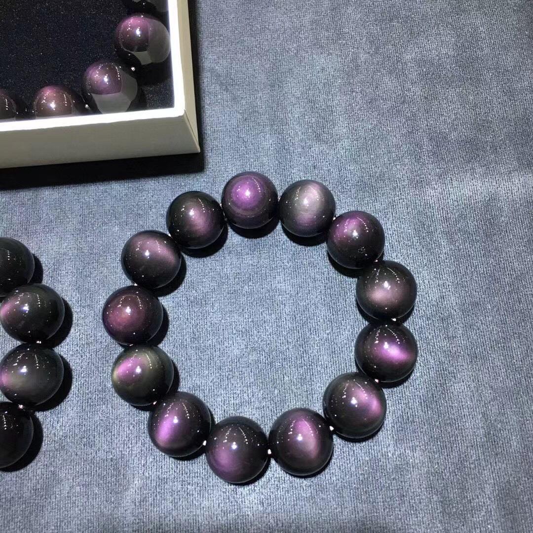 Obsidian Full Purple Eye Single Round Beads Couple Bracelet