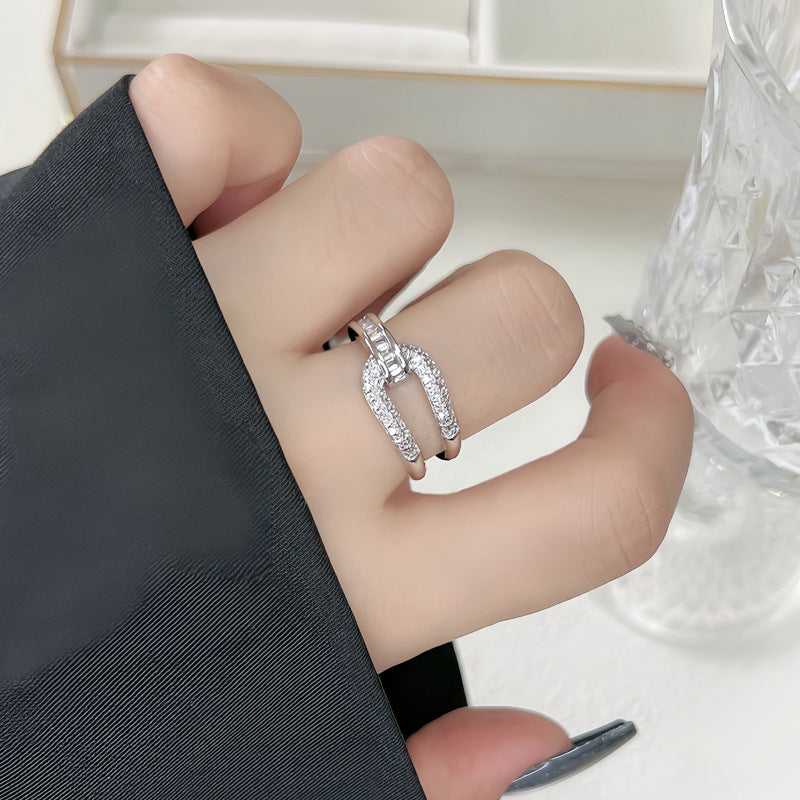 Super Flash Buckle Twist Full Diamond Open-end Rings