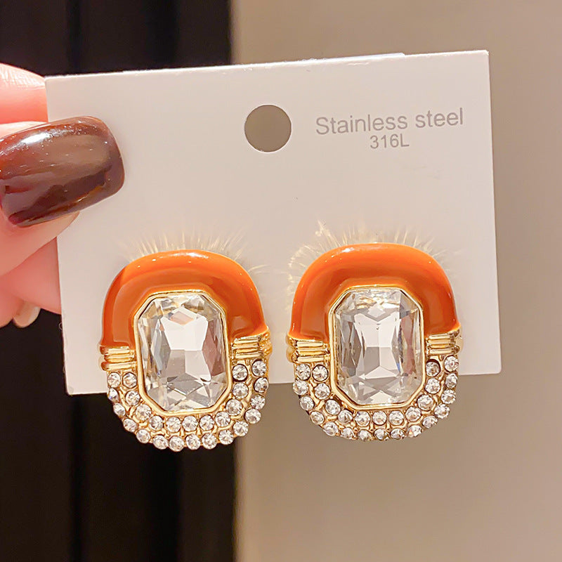 Women's Sier Needle Zircon Life Red Pony Light Luxury Earrings