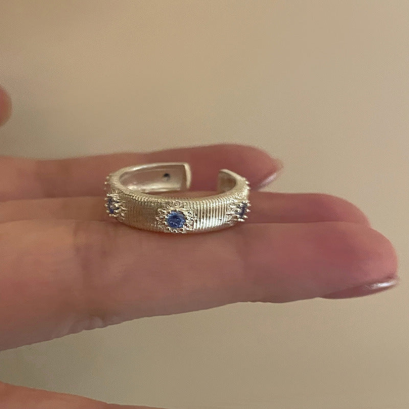 Women's Blue Zircon Brushed Light Luxury High-grade Index Rings