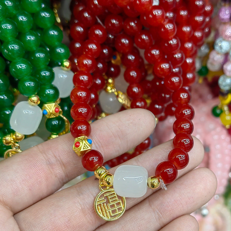 Fu Character Stall Live Gift Imitation White Jade Bracelets