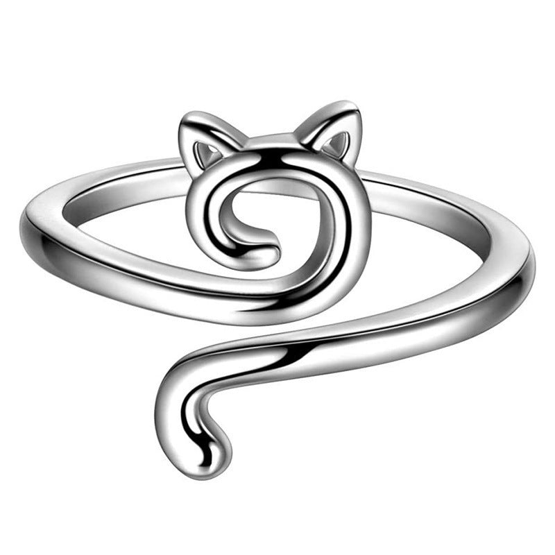 Geometric Cat Open Adjustable Animal Ornament Rings