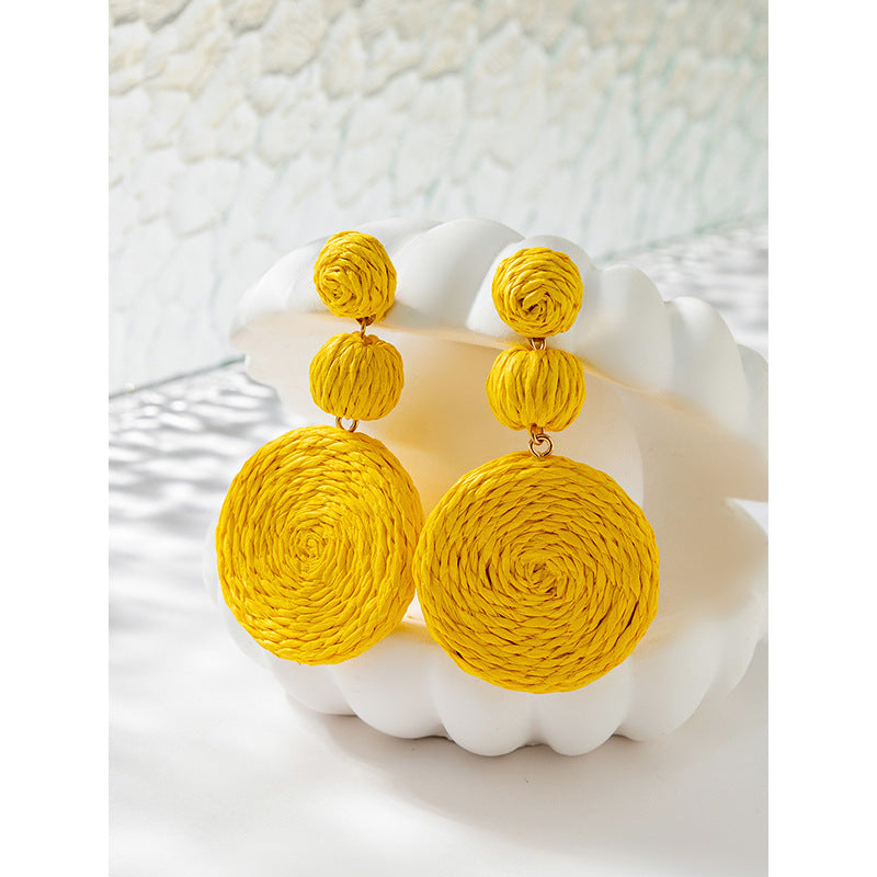 Women's Vacation Style Rattan High-grade Niche Raffia Earrings