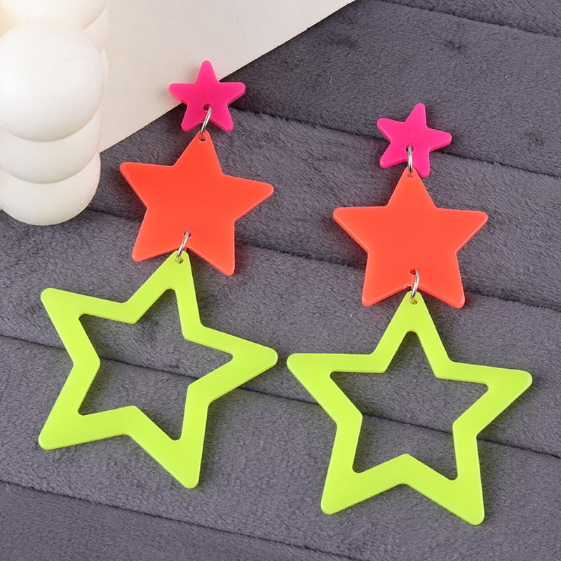 Exaggerated Trendy Three-piece Five-pointed Star Fluorescent Color Acrylic Personalized Earrings