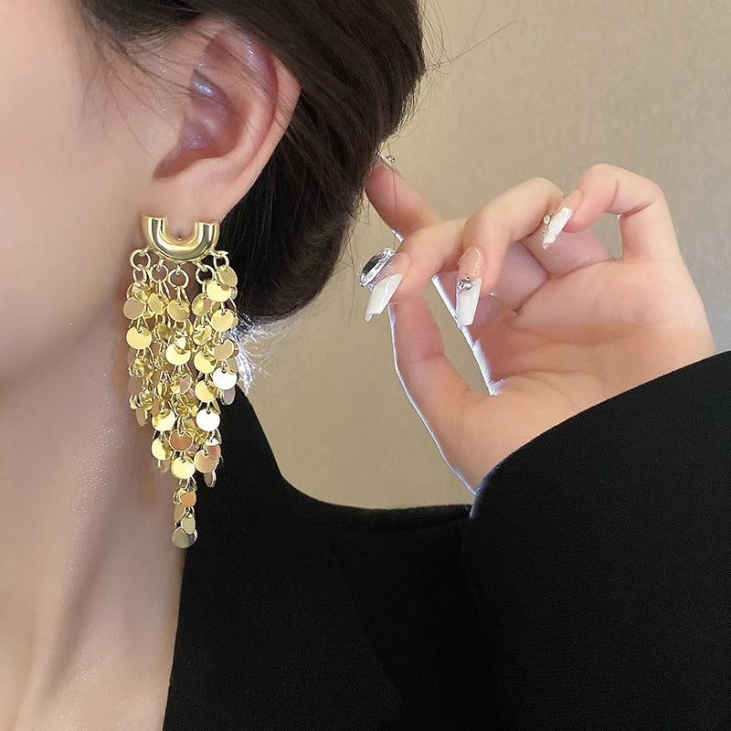 Women's Metal Sequins Tassel For Design Light Luxury Earrings