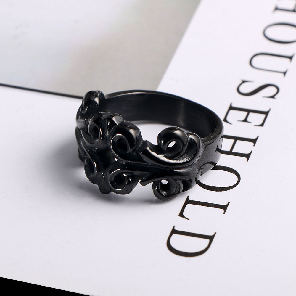Titanium Steel Carved Hollow Couple Punk Large Ring