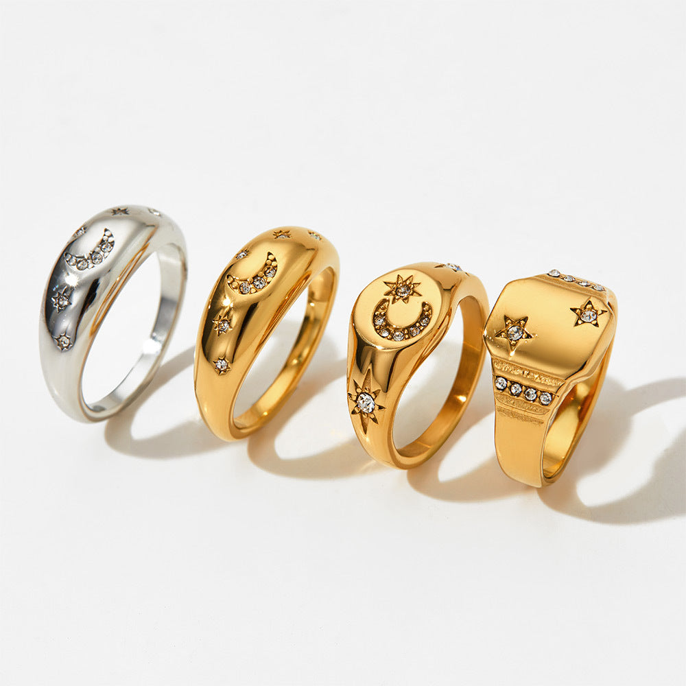 Stainless Steel Retro Star Moon Design Rings