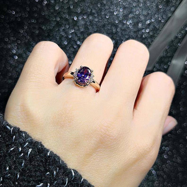 Women's Amethyst Personality Simple Retro Imitation Tourmaline Rings