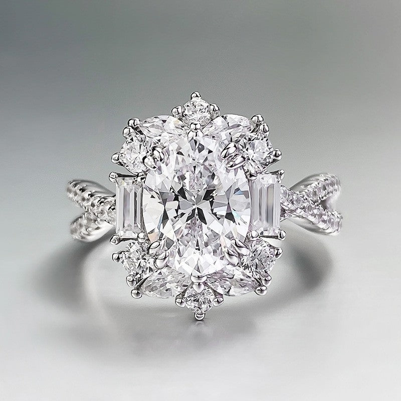 Women's Luxury Design Oval Big Diamond Carat White Ring