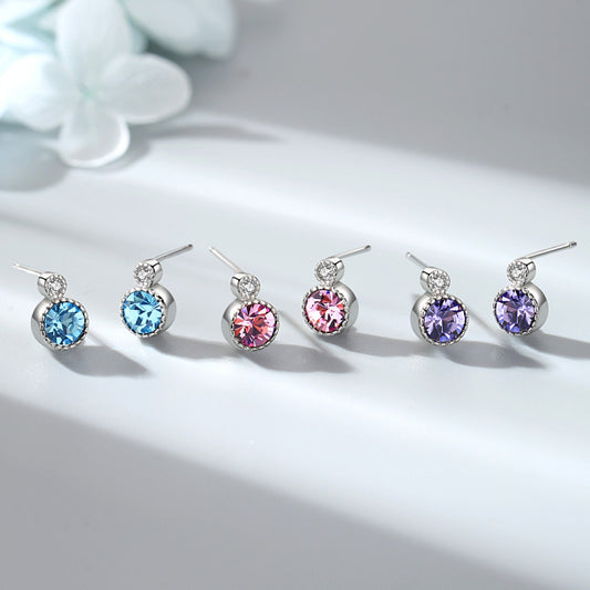 Round Ornament Sier Crystal Small Beautiful Earrings