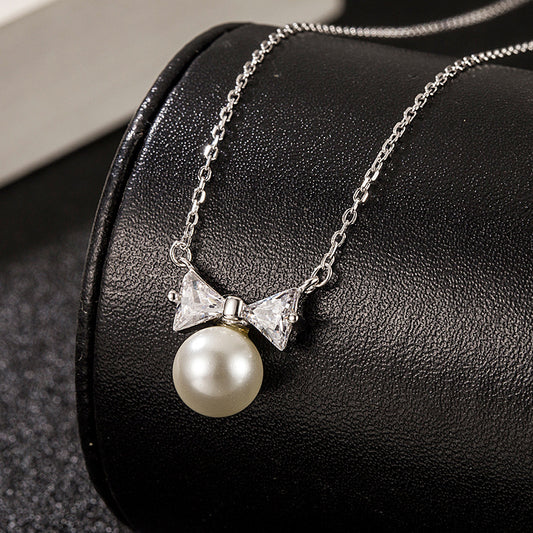 Women's Sterling Sier Micro Inlaid Zircon Shell Bead Clavicle Chain Pendants
