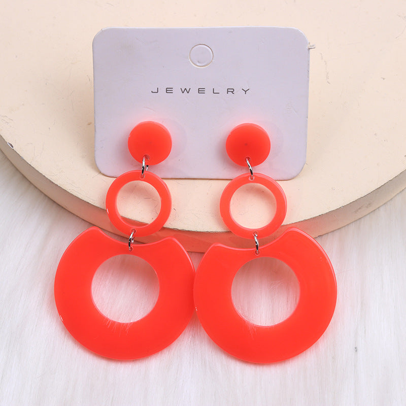 Women's Color Round Stitching Hollow Acrylic Ear Rings