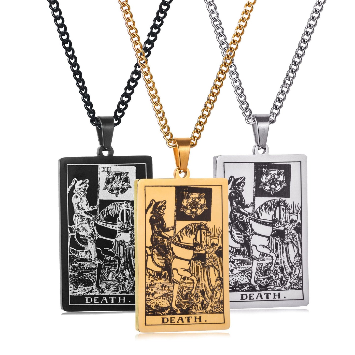 Men's Stainless Steel Tarot Personalized Retro Square Plate Necklaces