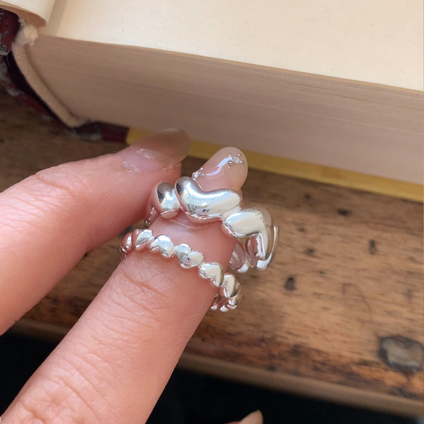 Women's Loving Heart Stacked Irregular Fashion Heart-shaped Open-end Personality Mori Rings