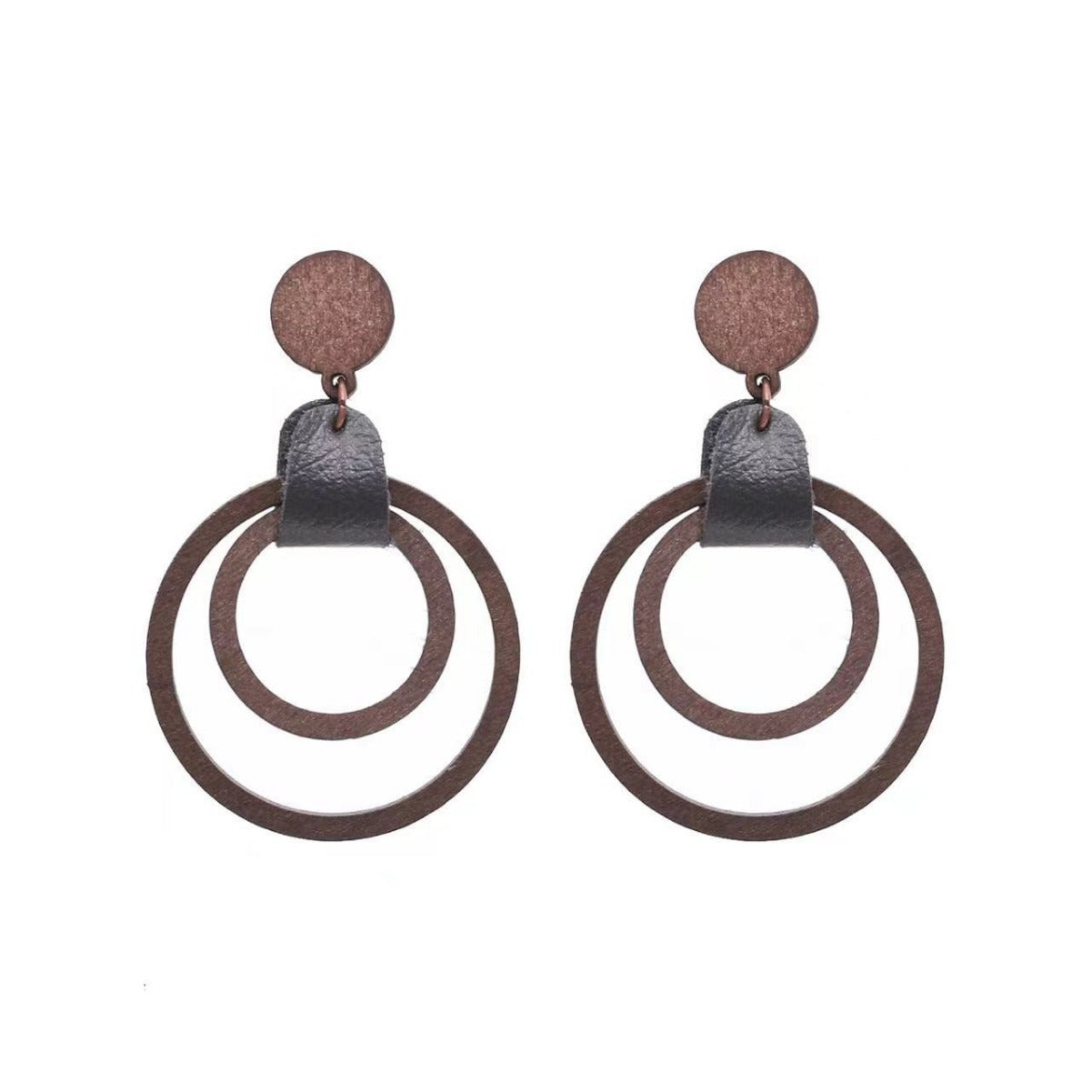 Women's Retro Wood Grain Piece Hollow Leather Earrings