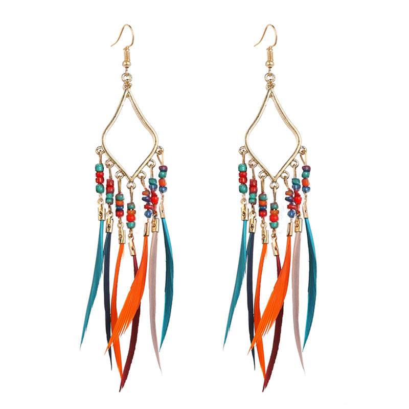 Slender Feather Tassel Ear Hook Personality Rings