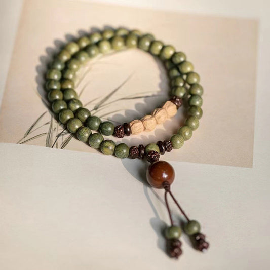 Women's & Men's Circle Green Sandalwood Passion Fruit Seed Forest Chinese Bracelets