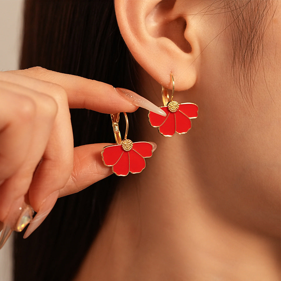 Women's Heart Flowers Geometric Sier Pin Simple Niche Temperament Earrings