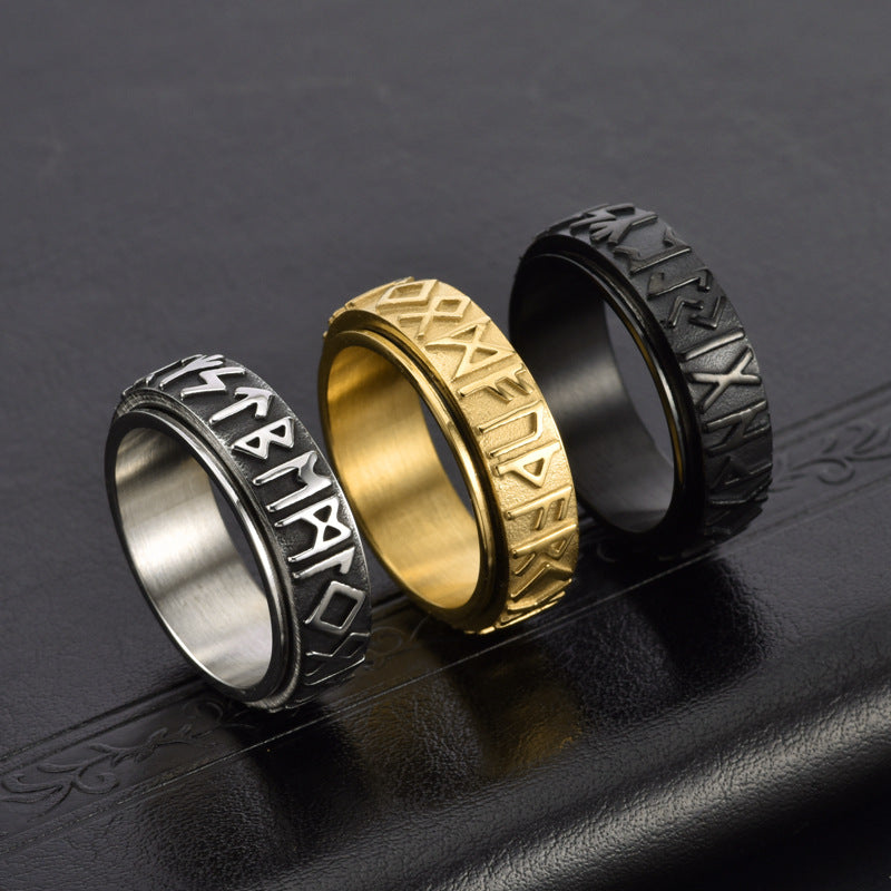 Men's Nordic Style Viking Text Stainless Steel Rings