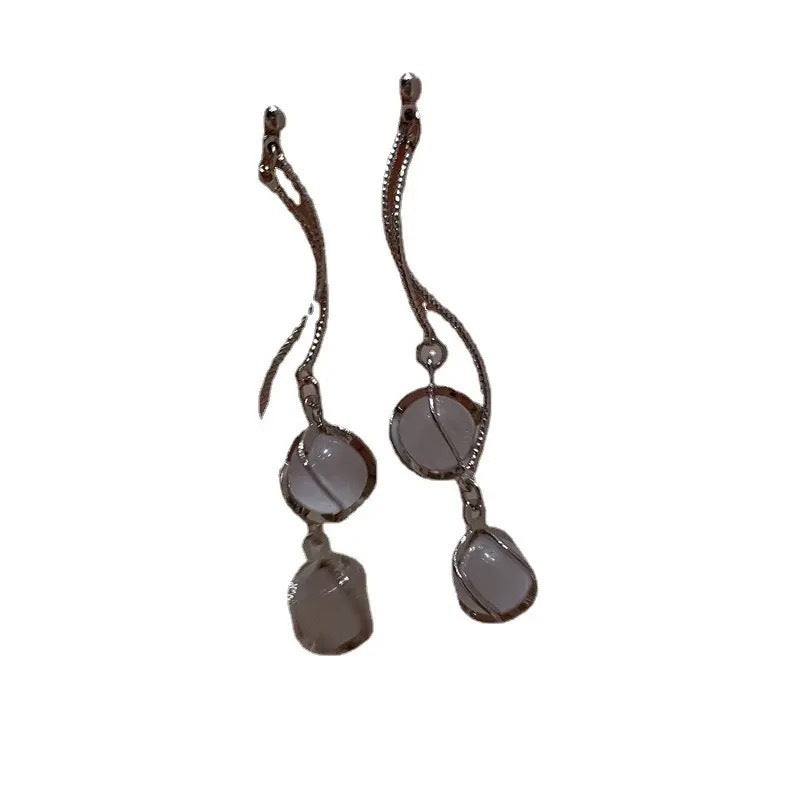 Women's Tassel Beads Eardrops Niche Design Beaded Ear Exquisite Square Round Rings