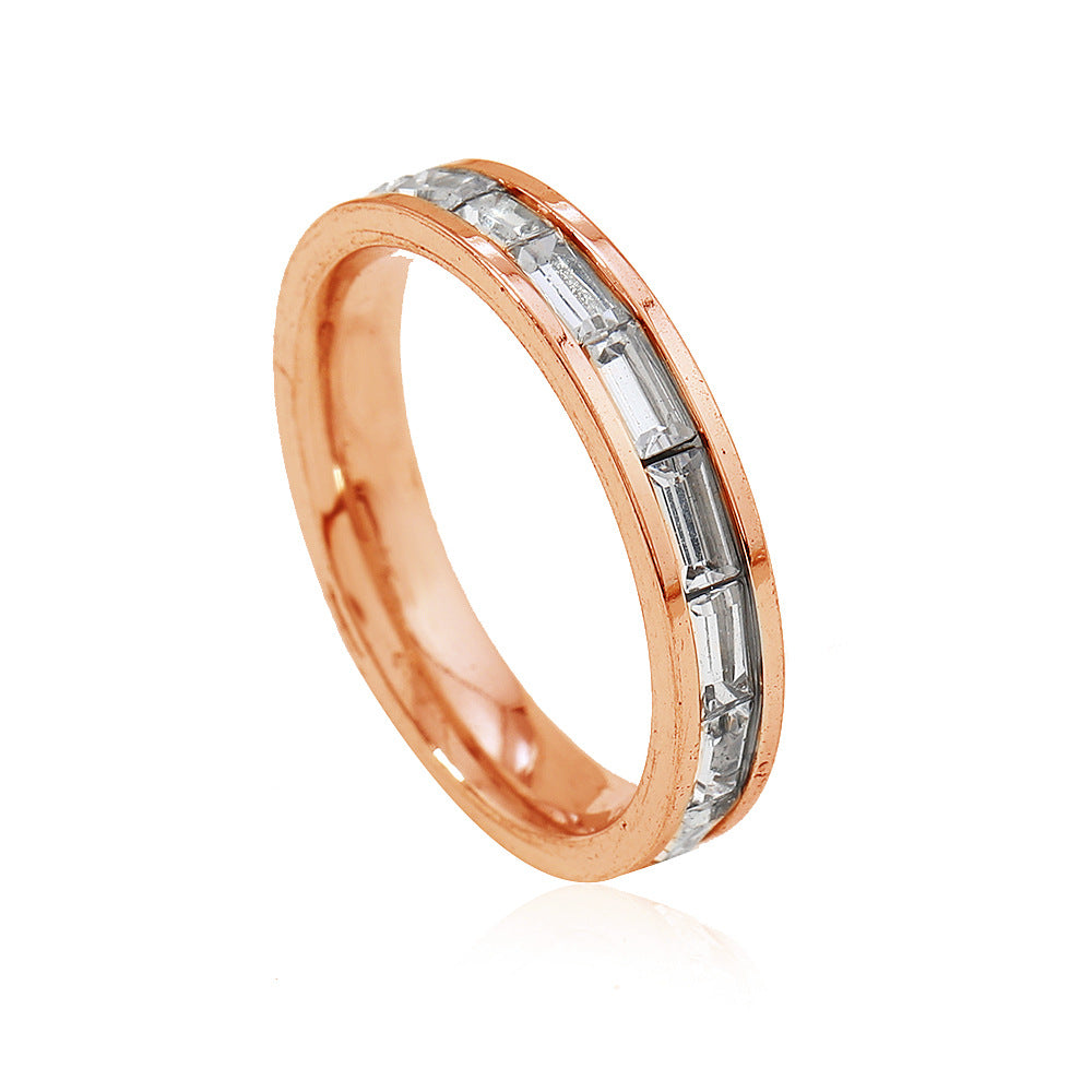 Fashion Starry Light Luxury Design Rectangular Zircon With Diamond Rings