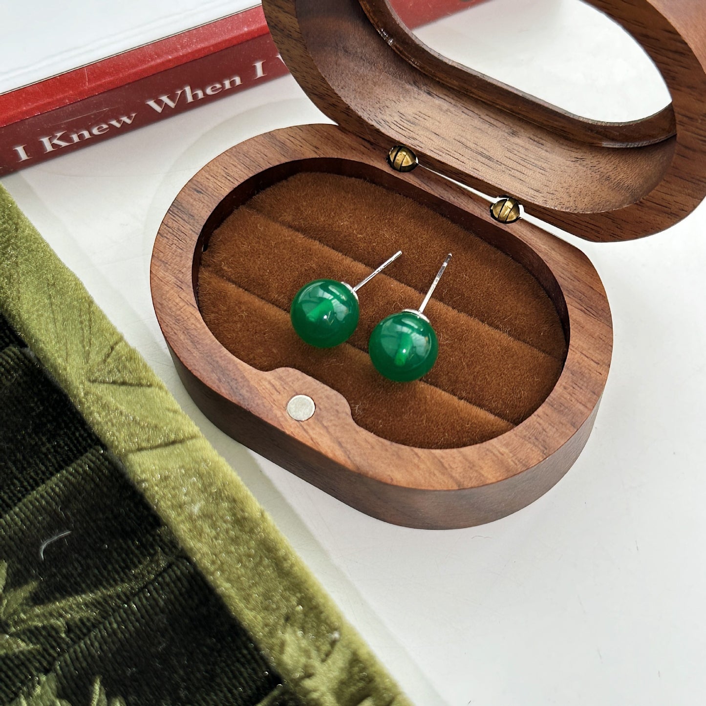 Chinese Style Imitation Jasper Green Ear Rings