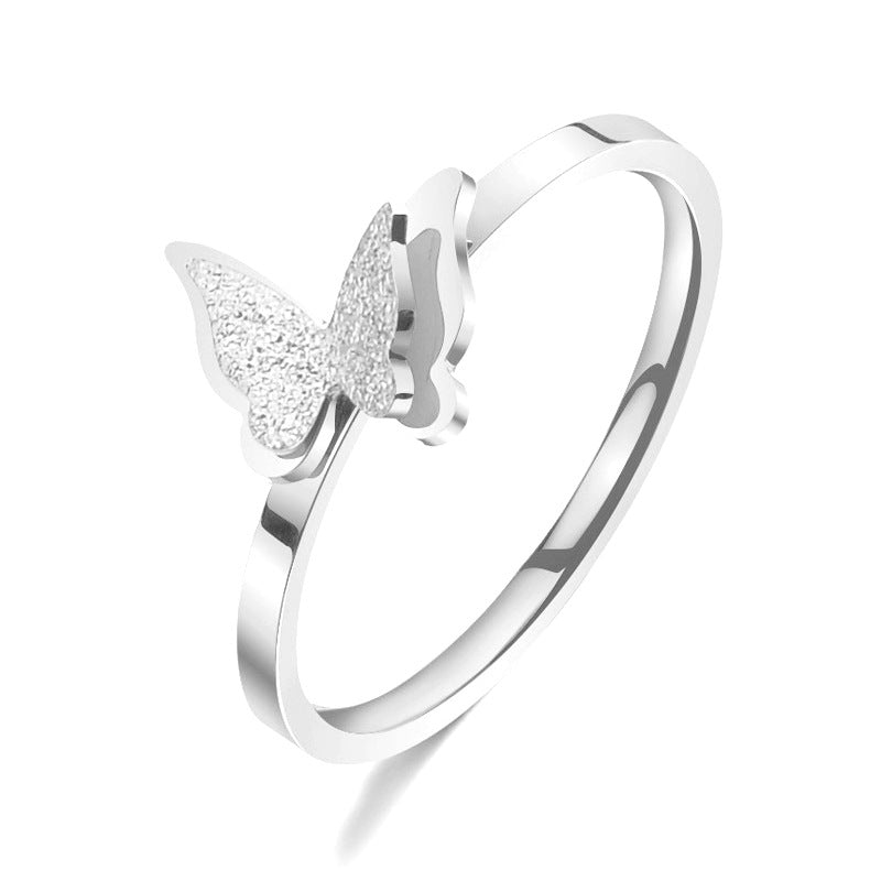 Titanium Steel Double Butterfly Frosted Tail Rings