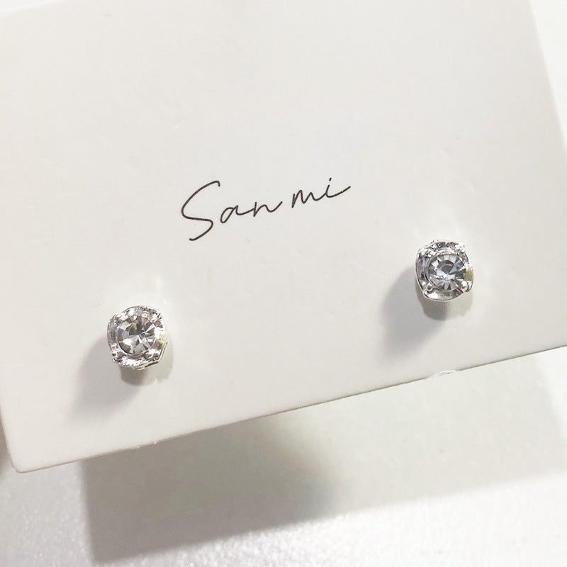 Fresh Plain Sier Plated Bow Female Small Simple Stud Earrings