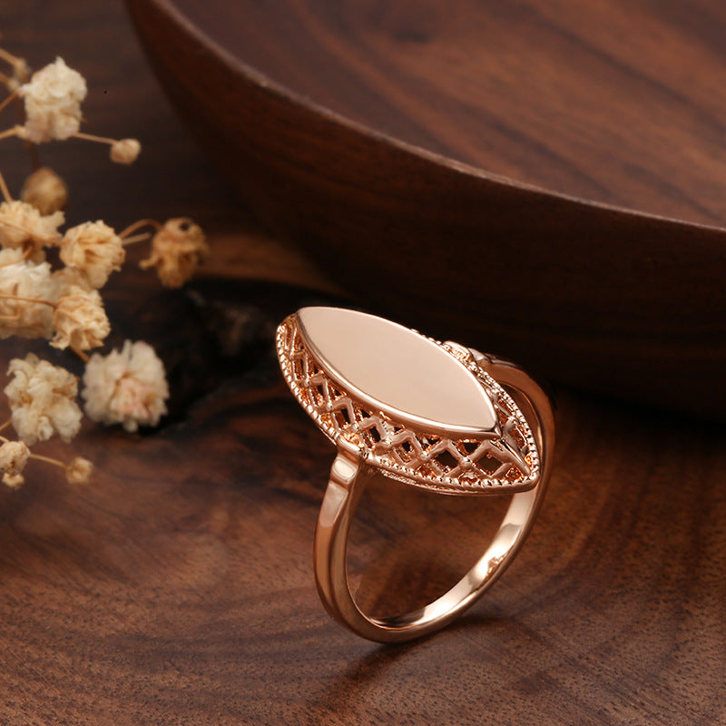 Plated Real Gold Glossy Horse Eye Rose Ring