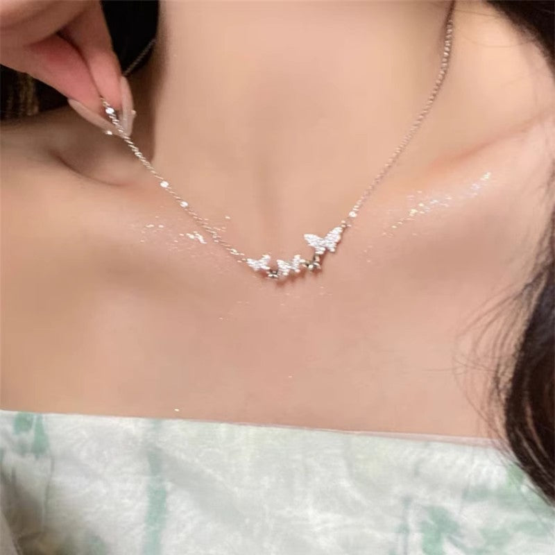 Women's Flash Butterfly Korean Light Luxury Temperament Versatile High-grade Zircon Clavicle Necklace