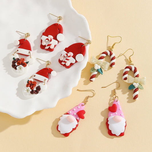 Handmade Polymer Red Santa Claus Clay Cute Earrings